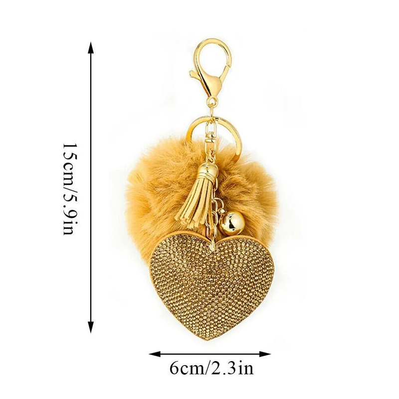 Κρεμαστό μονόχρωμο μπρελόκ μονόχρωμο μπρελόκ από κράμα μπρελόκ με γούνα από τεχνητή γούνα με στρας τσάντα καρδιάς