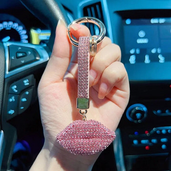 Творчески пълен диамантен ключодържател за кола за устни Персонализиран ръчно изработен ключодържател с диамант с червени устни Изискана модна чанта
