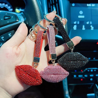 Creative Full deimantinis automobilinis raktų pakabukas, individualizuotas rankų darbo Claw Diamond Red lūpų raktų pakabukas, išskirtinis mados krepšys