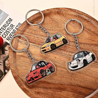 JDM Car Keytags dirželis Keychian emblema akrilo lenktynės JDM automobilio raktų pakabukas raktų pakabukas su plienine spyruokliniu segtuku, skirta Toyota Honda