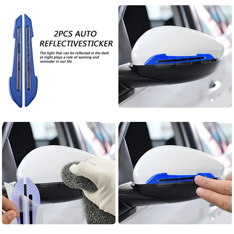 1paar auto tahavaatepeegli peegeldav kleebis ukse lehte tahvli ohutushoiatuslint autokile kleebiste jaoks dekoratiivne riba