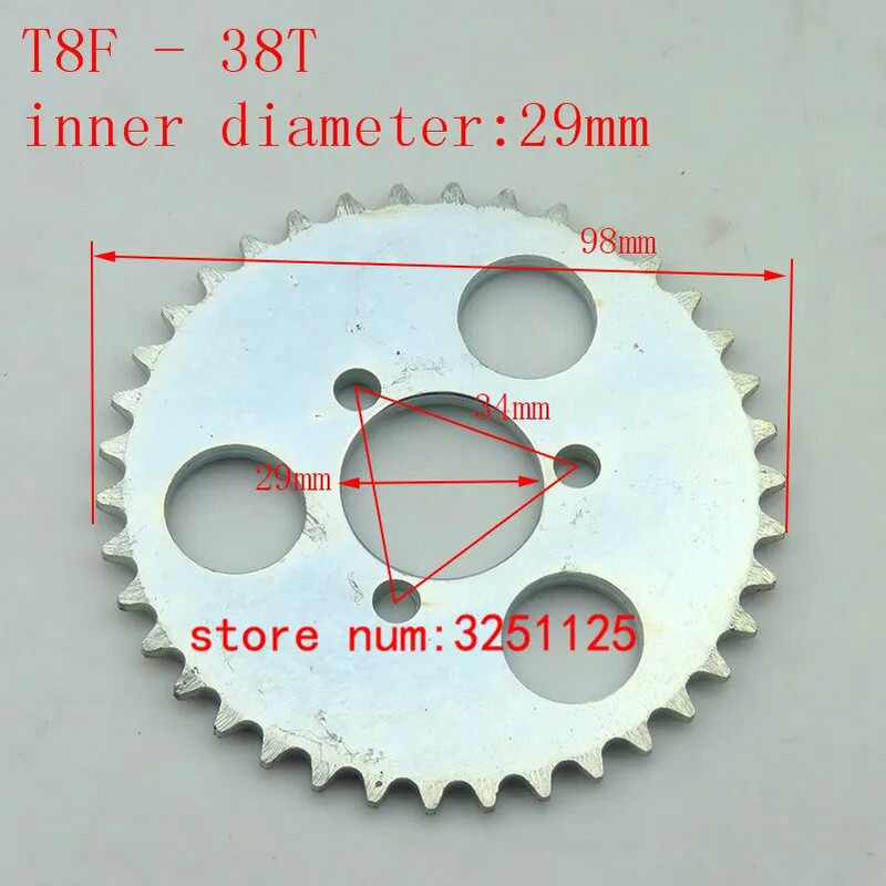 Ezüst T8F 38T fogas 29mm hátsó lánc lánckerék 43cc 49cc Minimoto moped robogókhoz 2 ütemű motor zsebkerékpár mini ATV Quad