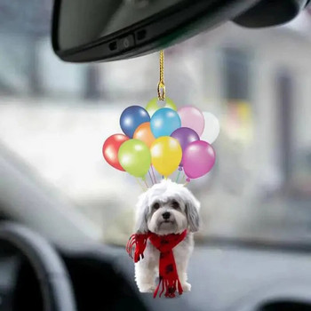 Цветен балон Кученце Кола Висулка Автомобили Огледало за обратно виждане Декор Висящо сладко куче Орнамент Автомобили Аксесоари