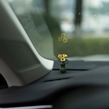 Автомобилна интериорна декорация смола мини слънчогледова ваза авто централна конзола огледало за обратно виждане орнаменти за автомобилни аксесоари подаръци за жени
