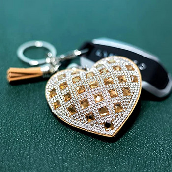 Луксозни ключодържатели със страз във формата на сърце Дамски кожени ключодържатели за момичета с пискюл за портмоне Талисмани Аксесоари за раница
