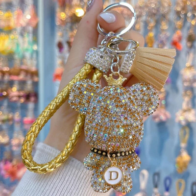 Új strasszos medve kulcstartó masni levél Medve medál kulcstartó gyűrűtartó táska Llaveros Mujer Ékszer kiegészítők Ajándék