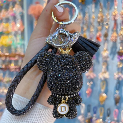 Új strasszos medve kulcstartó masni levél Medve medál kulcstartó gyűrűtartó táska Llaveros Mujer Ékszer kiegészítők Ajándék