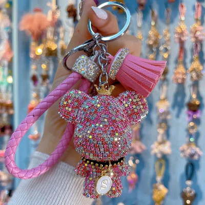 Új strasszos medve kulcstartó masni levél Medve medál kulcstartó gyűrűtartó táska Llaveros Mujer Ékszer kiegészítők Ajándék