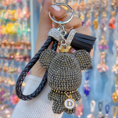 Új strasszos medve kulcstartó masni levél Medve medál kulcstartó gyűrűtartó táska Llaveros Mujer Ékszer kiegészítők Ajándék