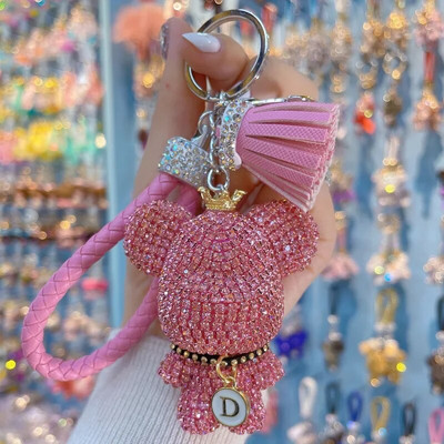 Új strasszos medve kulcstartó masni levél Medve medál kulcstartó gyűrűtartó táska Llaveros Mujer Ékszer kiegészítők Ajándék