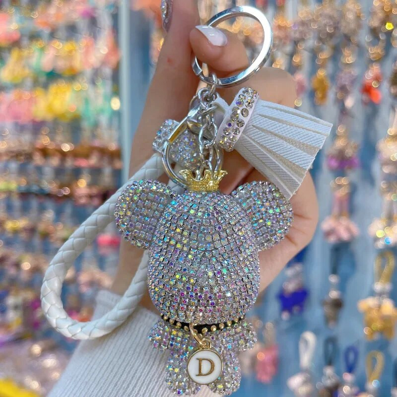 Új strasszos medve kulcstartó masni levél Medve medál kulcstartó gyűrűtartó táska Llaveros Mujer Ékszer kiegészítők Ajándék