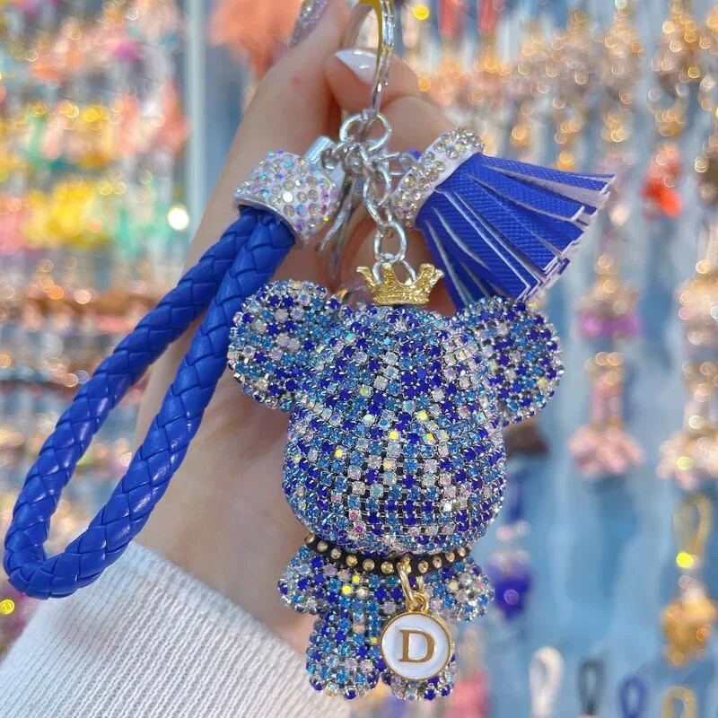 Új strasszos medve kulcstartó masni levél Medve medál kulcstartó gyűrűtartó táska Llaveros Mujer Ékszer kiegészítők Ajándék