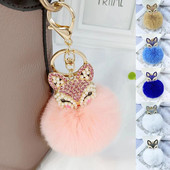 Armsad Mini Fox ripatsiga võtmehoidjad naistele Tüdrukutele Kohevad karusnahast võtmehoidja ketid Pompom Ball Rhinestone`i auto võtmehoidja hoidja võlukott