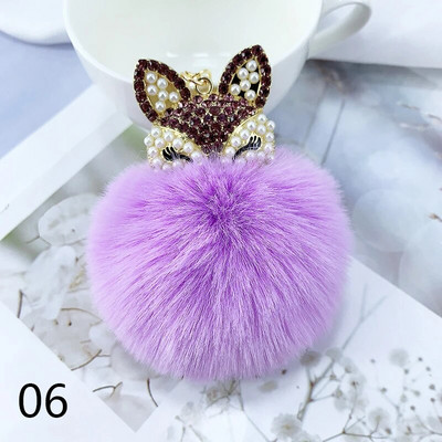 Armsad Mini Fox ripatsiga võtmehoidjad naistele Tüdrukutele Kohevad karusnahast võtmehoidja ketid Pompom Ball Rhinestone`i auto võtmehoidja hoidja võlukott