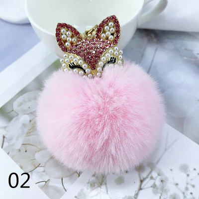 Armsad Mini Fox ripatsiga võtmehoidjad naistele Tüdrukutele Kohevad karusnahast võtmehoidja ketid Pompom Ball Rhinestone`i auto võtmehoidja hoidja võlukott