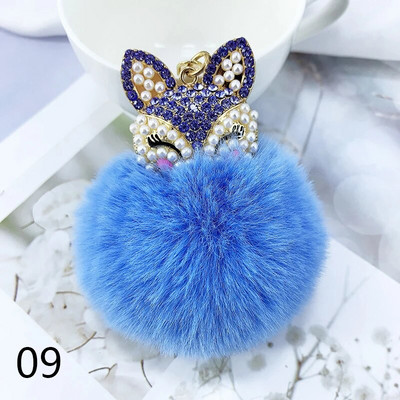 Armsad Mini Fox ripatsiga võtmehoidjad naistele Tüdrukutele Kohevad karusnahast võtmehoidja ketid Pompom Ball Rhinestone`i auto võtmehoidja hoidja võlukott