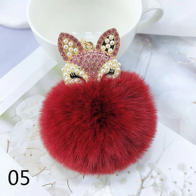 Armsad Mini Fox ripatsiga võtmehoidjad naistele Tüdrukutele Kohevad karusnahast võtmehoidja ketid Pompom Ball Rhinestone`i auto võtmehoidja hoidja võlukott