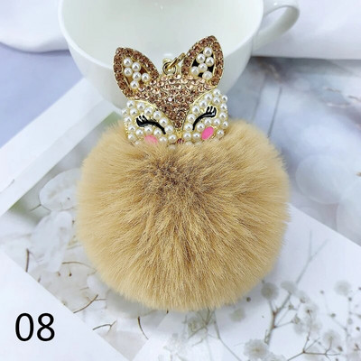 Armsad Mini Fox ripatsiga võtmehoidjad naistele Tüdrukutele Kohevad karusnahast võtmehoidja ketid Pompom Ball Rhinestone`i auto võtmehoidja hoidja võlukott