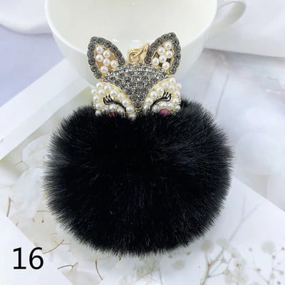 Armsad Mini Fox ripatsiga võtmehoidjad naistele Tüdrukutele Kohevad karusnahast võtmehoidja ketid Pompom Ball Rhinestone`i auto võtmehoidja hoidja võlukott