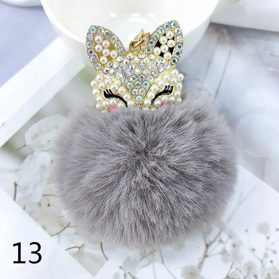 Armsad Mini Fox ripatsiga võtmehoidjad naistele Tüdrukutele Kohevad karusnahast võtmehoidja ketid Pompom Ball Rhinestone`i auto võtmehoidja hoidja võlukott