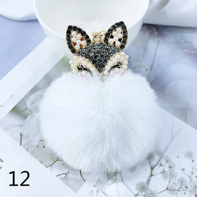 Armsad Mini Fox ripatsiga võtmehoidjad naistele Tüdrukutele Kohevad karusnahast võtmehoidja ketid Pompom Ball Rhinestone`i auto võtmehoidja hoidja võlukott