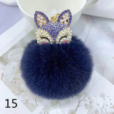 Armsad Mini Fox ripatsiga võtmehoidjad naistele Tüdrukutele Kohevad karusnahast võtmehoidja ketid Pompom Ball Rhinestone`i auto võtmehoidja hoidja võlukott