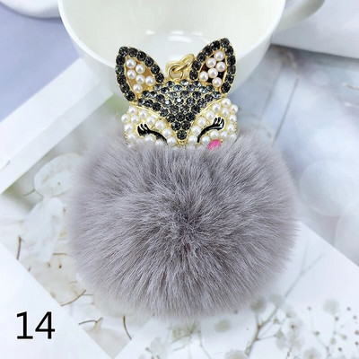 Armsad Mini Fox ripatsiga võtmehoidjad naistele Tüdrukutele Kohevad karusnahast võtmehoidja ketid Pompom Ball Rhinestone`i auto võtmehoidja hoidja võlukott