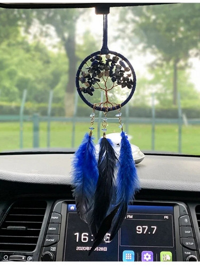 Autódíszek Kék Toll Kristály Női Álomfogó Barna Medál Kis Hagyományos Bohém Autós Medál Autós Otthonra