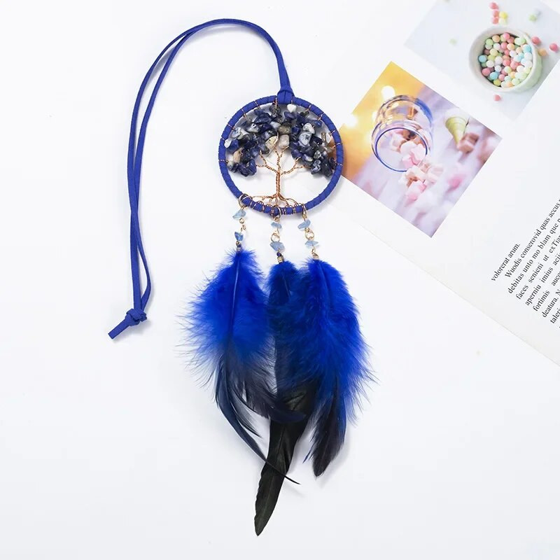 Autódíszek Kék Toll Kristály Női Álomfogó Barna Medál Kis Hagyományos Bohém Autós Medál Autós Otthonra