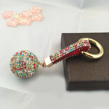 Елегантен ключодържател с кръгла кристална топка Пълна чанта с ремъчен шнур от кристална кожа, талисмани, висулка, ключодържател за кола, подарък за бижута