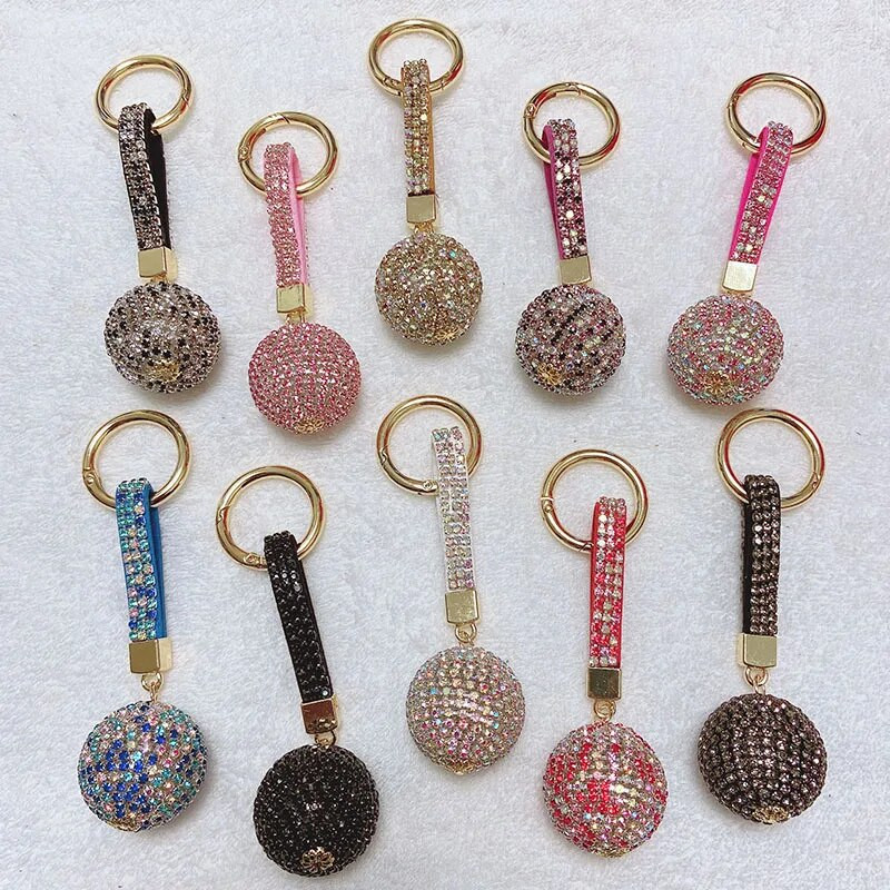 Elegantne kristallist ümmarguse kuuliga võtmehoidja täis kivist nahast strassist kaelapael, kott, ripats, auto võtmehoidja hoidja ehe kingitus