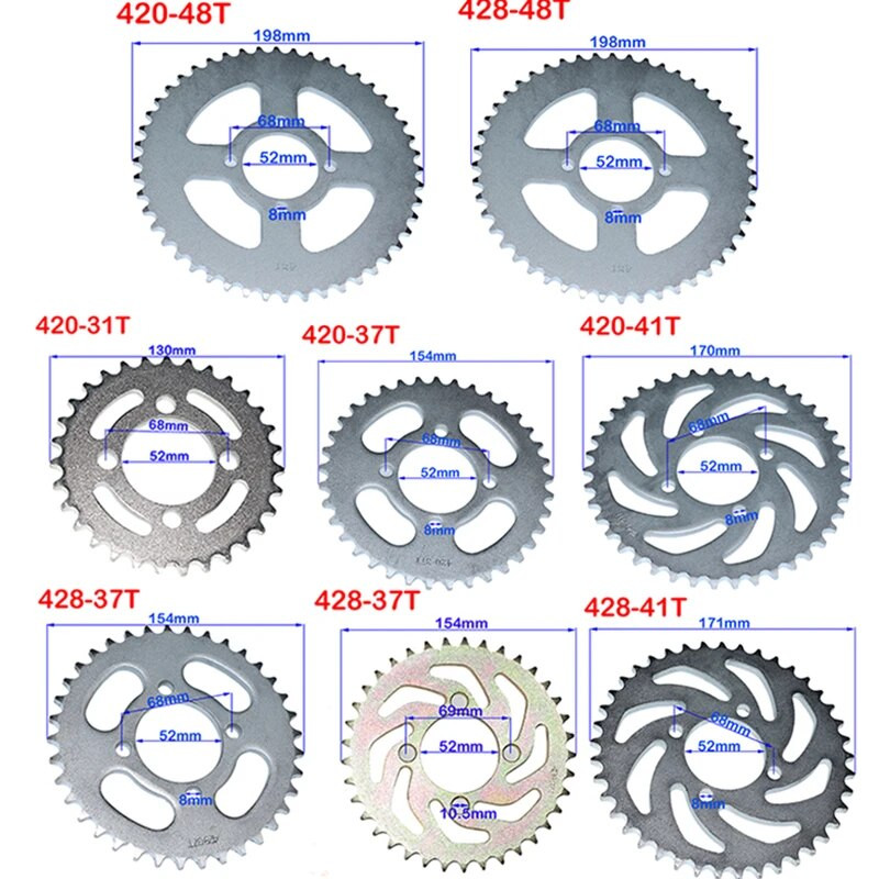 420/428 Ķēdes 31T/37T/41T/48T 52mm Zobrati Aizmugurējais Aizmugurējais Zobrats Zobrati piemērots motociklam ATV kvadraciklam Dirt Pit Bike mopēdu aksesuāri
