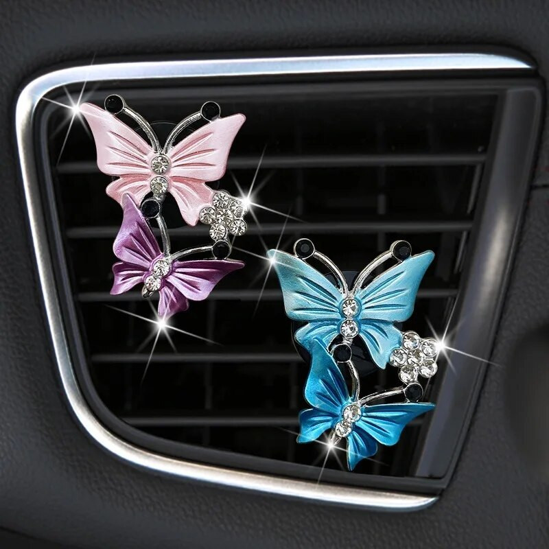 Värviline Butterfly auto väljalaskeava klamber, Creative Rhinestone auto õhu väljalaskeava parfüümi dekoratiivklamber Autoosad, auto õhuvärskendajad