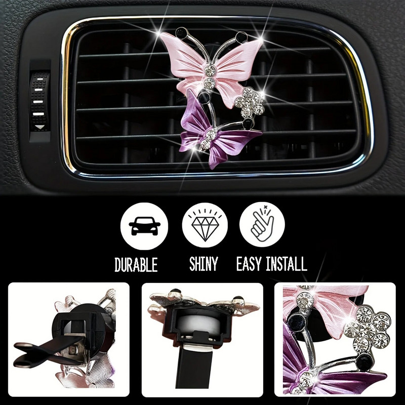 Värviline Butterfly auto väljalaskeava klamber, Creative Rhinestone auto õhu väljalaskeava parfüümi dekoratiivklamber Autoosad, auto õhuvärskendajad