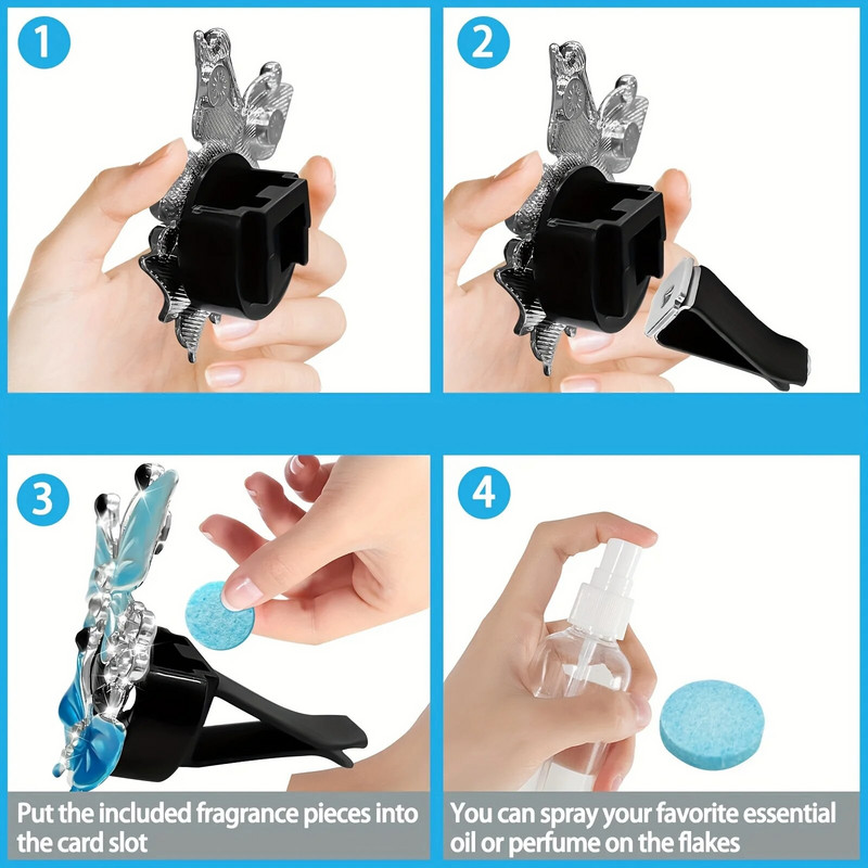 Värviline Butterfly auto väljalaskeava klamber, Creative Rhinestone auto õhu väljalaskeava parfüümi dekoratiivklamber Autoosad, auto õhuvärskendajad