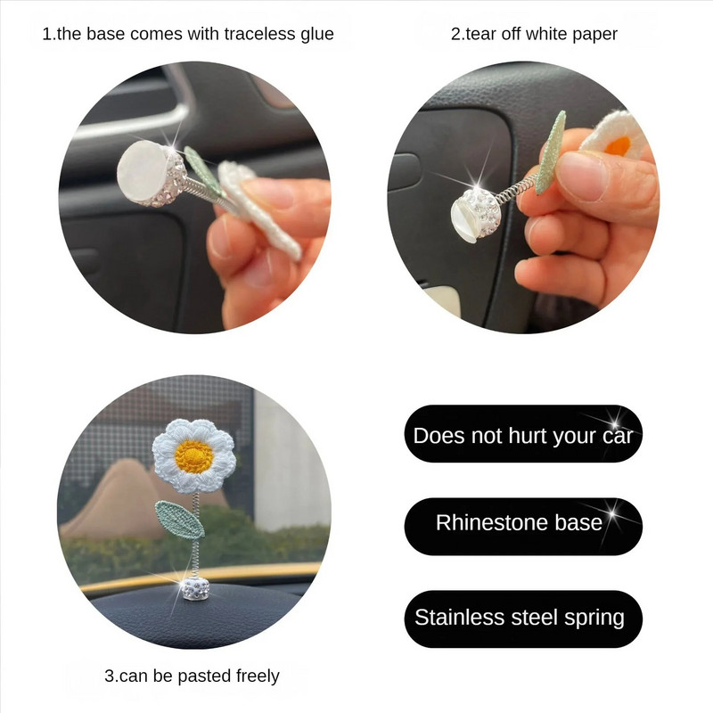 Armas raputuspea lilleline autokaunistus armas päevalillest armatuurlaua kaunistus teemant, peen autosalongi aksessuaarid