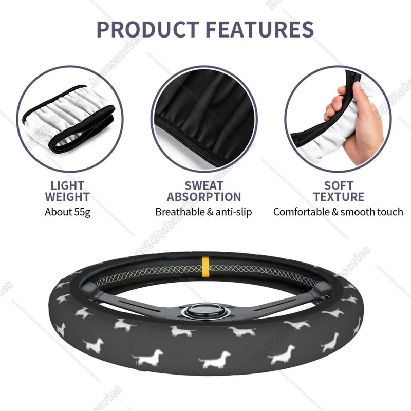 Taks Wiener Dog Must auto rooliratta kate 15-tolline Dog Pets libisemisvastane universaalne rooliratta ümbris autotarvikud