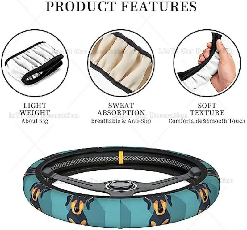 Κάλυμμα τιμονιού αυτοκινήτου Dog Dachshund για γυναίκες Άνδρες Χαριτωμένο ελαστικό κάλυμμα τιμονιού αυτοκινήτου Universal 15 ιντσών που ταιριάζει στο πιο όχημα