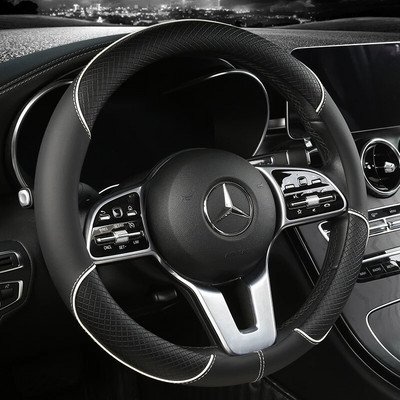 Täisnahast õmblusjoonega auto roolikate, kolmemõõtmeline libisemisvastane, lihtne ja moodne. Sobib autodekoratsiooniks