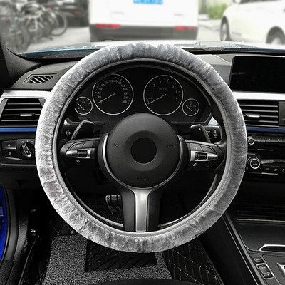 Premium mīksts, īsās kažokādas automašīnas stūres rata pārsegs Augsta blīvuma silts plīša ziemas stūres rata aizsargapvalks 38 cm aksesuāri