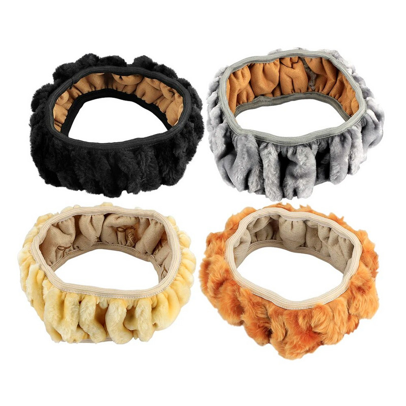 Premium mīksts, īsās kažokādas automašīnas stūres rata pārsegs Augsta blīvuma silts plīša ziemas stūres rata aizsargapvalks 38 cm aksesuāri