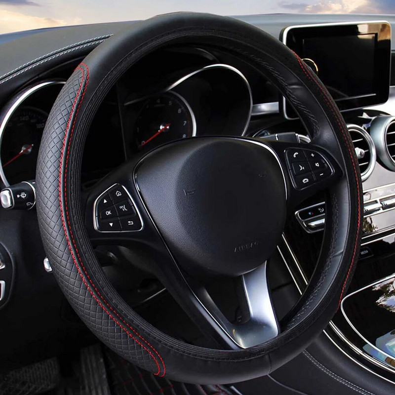 Sinine auto roolikate Moodne nahk, universaalne auto roolikate Libisemisvastased autotarvikud ilma sisemise rõngata