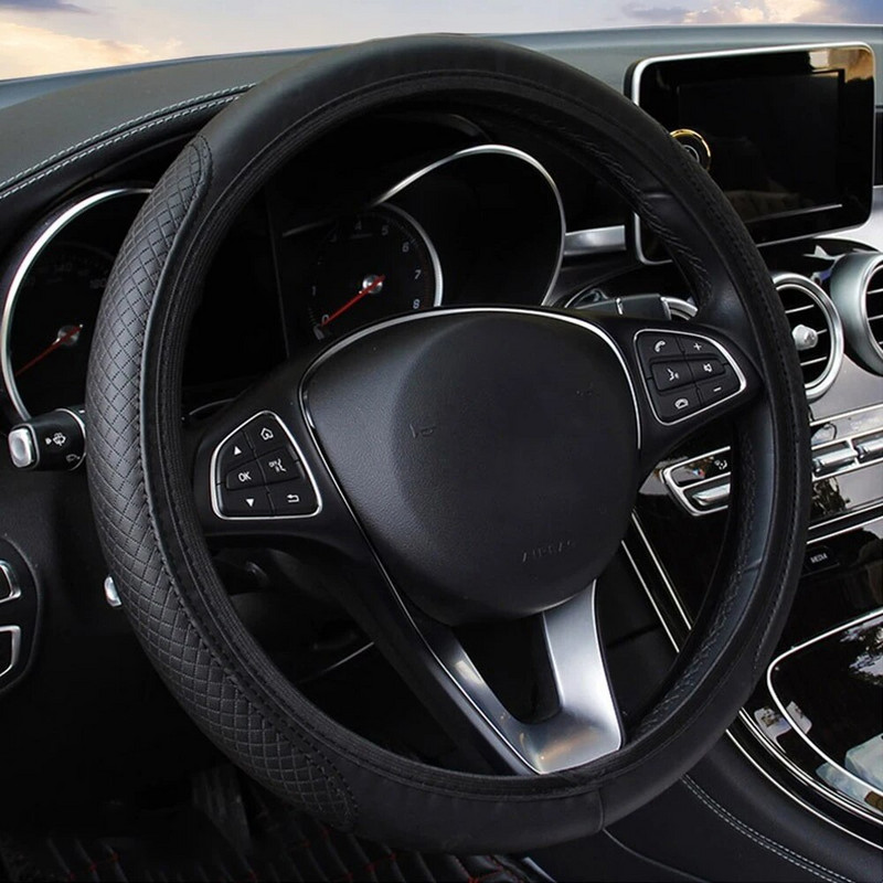 Sinine auto roolikate Moodne nahk, universaalne auto roolikate Libisemisvastased autotarvikud ilma sisemise rõngata