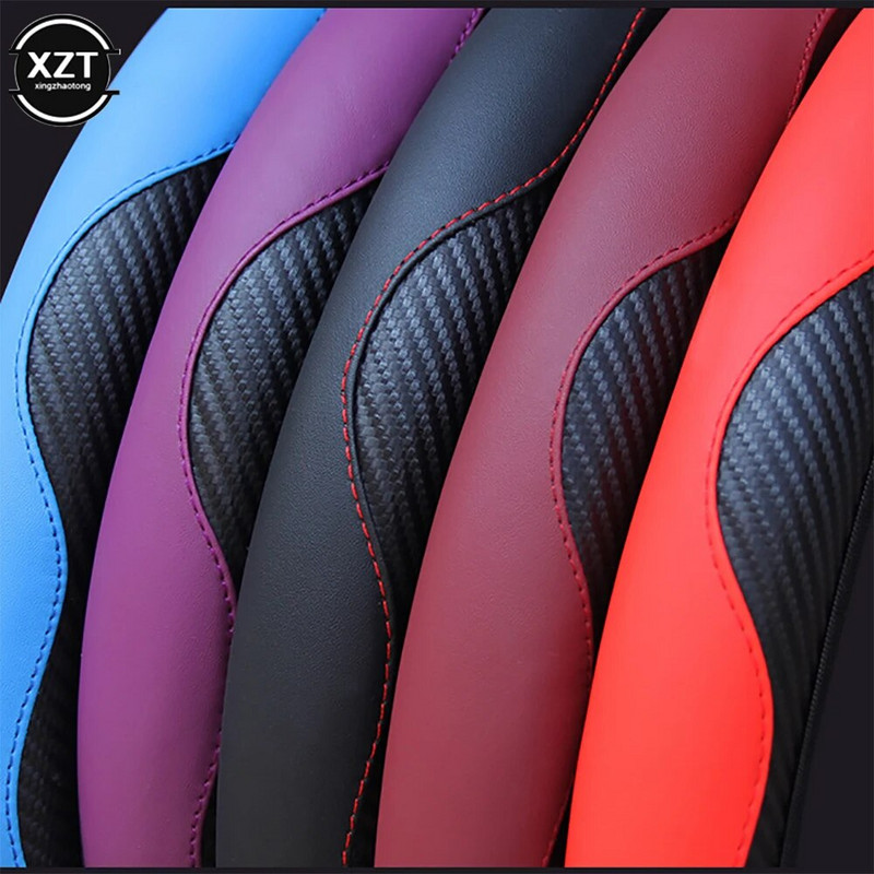Automašīnas stūres pārsegs Pretslīdes PU ādas stūres pārsegi Piemēroti 37-38cm ACarbon Fiber Car Decoratio Auto aksesuāri