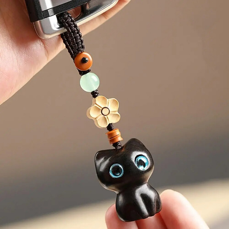 Σανδαλόξυλο Ξύλινο Μπρελόκ Lucky Cat Retro Cute Αλυσίδα κινητών Ξύλινη Τσάντα Κρεμαστό Αξεσουάρ Κλειδιά αυτοκινήτου Κρεμαστό Γούρια