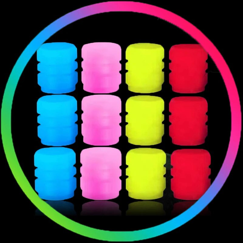 Šviečiantys vožtuvų dangteliai Fluorescenting Green Blue Naktinis švytintis automobilis Motociklas Dviračio Ratai Styling Padangos Stebulės universalus dangtelio dekoras 4 vnt.