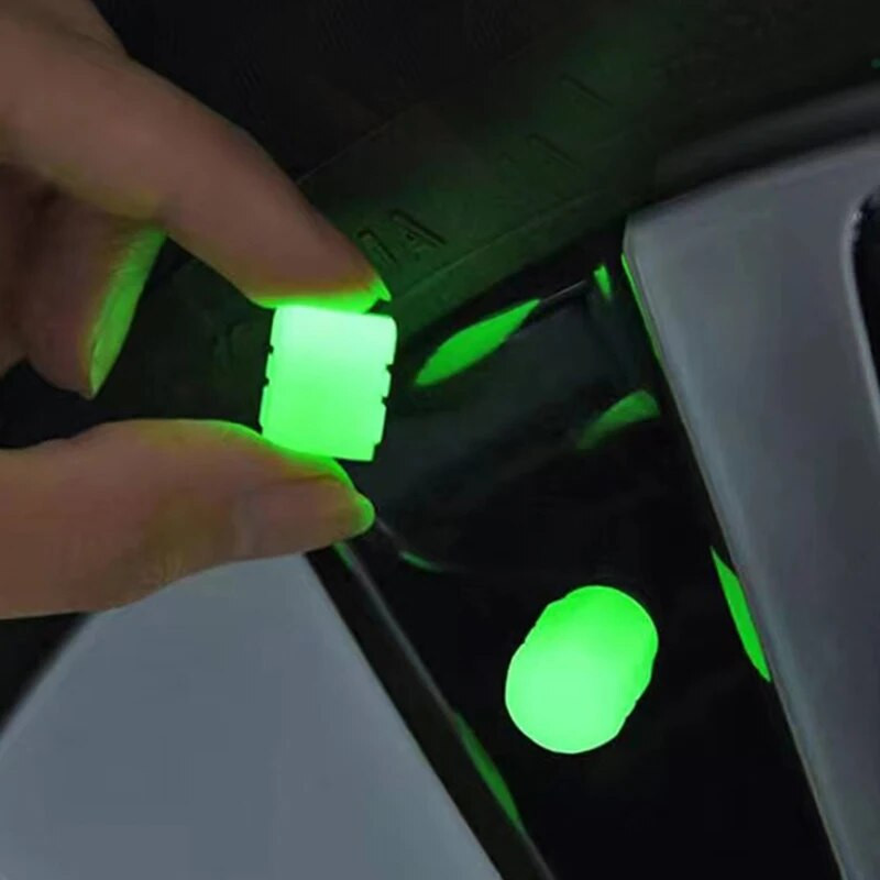 Šviečiantys vožtuvų dangteliai Fluorescenting Green Blue Naktinis švytintis automobilis Motociklas Dviračio Ratai Styling Padangos Stebulės universalus dangtelio dekoras 4 vnt.