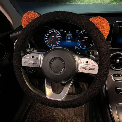 Jauns ziemas silts mīksts plīša karikatūra lācis auss automašīnas salona aksesuāri 38cm automašīnas stūres pārsegs rokas pārsegs