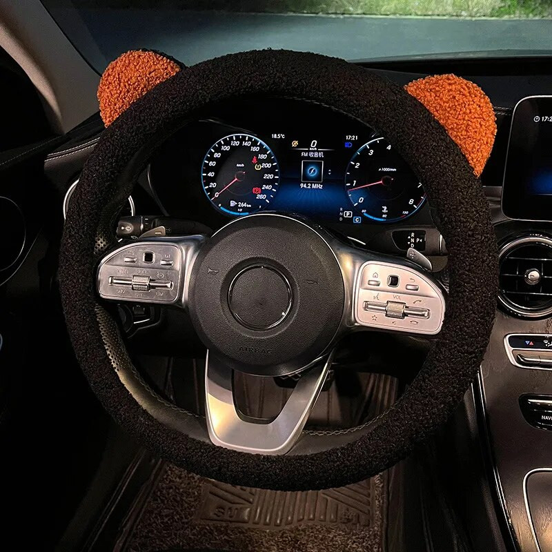 Jauns ziemas silts mīksts plīša karikatūra lācis auss automašīnas salona aksesuāri 38cm automašīnas stūres pārsegs rokas pārsegs