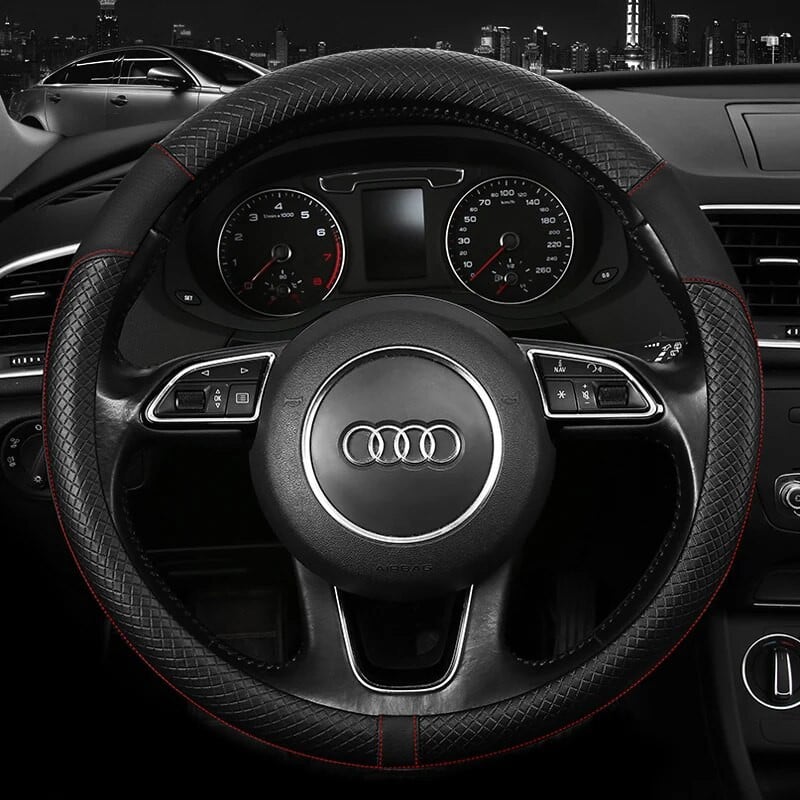 PU-nahast splaissitud auto rooliratta kate hingav, libisemisvastane Four Seasons universaalne Sobib 38cm/15-tollisele roolile